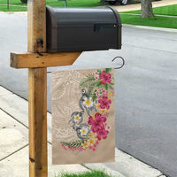 Hawaiian Tropical Flowers and Tribal Turtles Garden Flag Polynesian Art Motifs Beige Color - Polynesian Pride