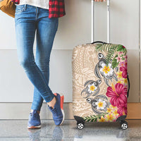 Hawaiian Tropical Flowers and Tribal Turtles Luggage Cover Polynesian Art Motifs Beige Color - Polynesian Pride