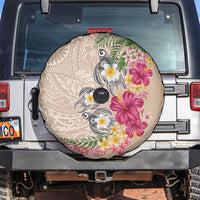 Hawaiian Tropical Flowers and Tribal Turtles Spare Tire Cover Polynesian Art Motifs Beige Color - Polynesian Pride