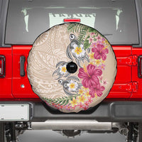 Hawaiian Tropical Flowers and Tribal Turtles Spare Tire Cover Polynesian Art Motifs Beige Color - Polynesian Pride
