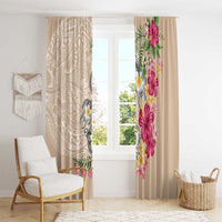 Hawaiian Tropical Flowers and Tribal Turtles Window Curtain Polynesian Art Motifs Beige Color - Polynesian Pride