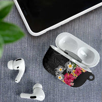 Hawaiian Tropical Flowers and Tribal Turtles AirPods Case Polynesian Art Motifs Black Color - Polynesian Pride