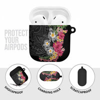 Hawaiian Tropical Flowers and Tribal Turtles AirPods Case Polynesian Art Motifs Black Color - Polynesian Pride
