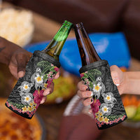 Hawaiian Tropical Flowers and Tribal Turtles 4 in 1 Can Cooler Tumbler Polynesian Art Motifs Black Color - Polynesian Pride