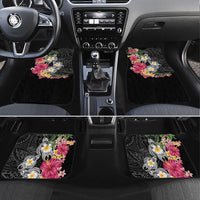 Hawaiian Tropical Flowers and Tribal Turtles Car Mats Polynesian Art Motifs Black Color - Polynesian Pride