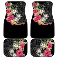 Hawaiian Tropical Flowers and Tribal Turtles Car Mats Polynesian Art Motifs Black Color - Polynesian Pride