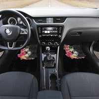 Hawaiian Tropical Flowers and Tribal Turtles Car Mats Polynesian Art Motifs Black Color - Polynesian Pride