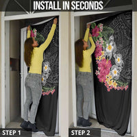 Hawaiian Tropical Flowers and Tribal Turtles Door Cover Polynesian Art Motifs Black Color - Polynesian Pride
