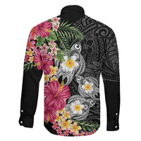 Hawaiian Tropical Flowers and Tribal Turtles Family Matching Mermaid Dress and Hawaiian Shirt Polynesian Art Motifs Black Color LT03 - Polynesian Pride