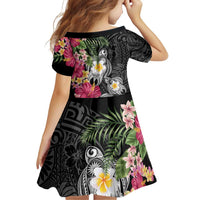 Hawaiian Tropical Flowers and Tribal Turtles Family Matching Tank Maxi Dress and Hawaiian Shirt Polynesian Art Motifs Black Color - Polynesian Pride