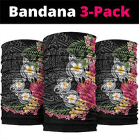 Hawaiian Tropical Flowers and Tribal Turtles Neck Gaiter Polynesian Art Motifs Black Color - Polynesian Pride
