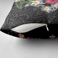 Hawaiian Tropical Flowers and Tribal Turtles Pillow Cover Polynesian Art Motifs Black Color - Polynesian Pride