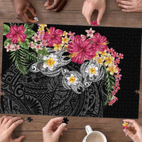 Hawaiian Tropical Flowers and Tribal Turtles Puzzle Polynesian Art Motifs Black Color - Polynesian Pride