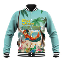 Aloha Hawaii It's 5 o'clock Somewhere Baseball Jacket Chill Parrot on Beach with Tropical Plants - Polynesian Pride