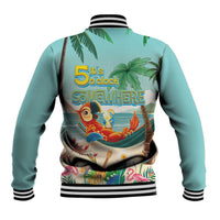 Aloha Hawaii It's 5 o'clock Somewhere Baseball Jacket Chill Parrot on Beach with Tropical Plants - Polynesian Pride