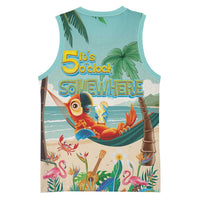 Aloha Hawaii It's 5 o'clock Somewhere Basketball Jersey Chill Parrot on Beach with Tropical Plants - Polynesian Pride