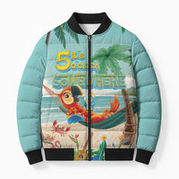 Aloha Hawaii It's 5 o'clock Somewhere Bomber Puffer Jacket Chill Parrot on Beach with Tropical Plants - Polynesian Pride
