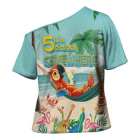 Aloha Hawaii It's 5 o'clock Somewhere Cross Shoulder Shirt Chill Parrot on Beach with Tropical Plants LT03 - Polynesian Pride