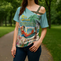 Aloha Hawaii It's 5 o'clock Somewhere Cross Shoulder Shirt Chill Parrot on Beach with Tropical Plants - Polynesian Pride