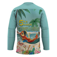Aloha Hawaii It's 5 o'clock Somewhere Hockey Jersey Chill Parrot on Beach with Tropical Plants - Polynesian Pride
