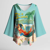 Aloha Hawaii It's 5 o'clock Somewhere Kimono Sleeve Blouse Chill Parrot on Beach with Tropical Plants - Polynesian Pride