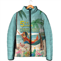 Aloha Hawaii It's 5 o'clock Somewhere Padded Jacket Chill Parrot on Beach with Tropical Plants - Polynesian Pride