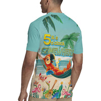 Aloha Hawaii It's 5 o'clock Somewhere Rugby Jersey Chill Parrot on Beach with Tropical Plants - Polynesian Pride