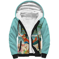 Aloha Hawaii It's 5 o'clock Somewhere Sherpa Hoodie Chill Parrot on Beach with Tropical Plants - Polynesian Pride