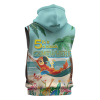 Aloha Hawaii It's 5 o'clock Somewhere Sleeveless Zip Hoodie Chill Parrot on Beach with Tropical Plants - Polynesian Pride