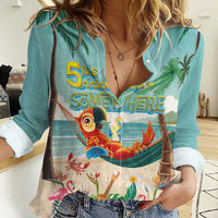 Aloha Hawaii It's 5 o'clock Somewhere Women Casual Shirt Chill Parrot on Beach with Tropical Plants LT03 Female Multicolor - Polynesian Pride
