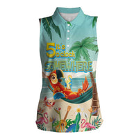 Aloha Hawaii It's 5 o'clock Somewhere Women Sleeveless Polo Shirt Chill Parrot on Beach with Tropical Plants - Polynesian Pride
