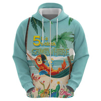 Aloha Hawaii It's 5 o'clock Somewhere Zip Hoodie Chill Parrot on Beach with Tropical Plants - Polynesian Pride