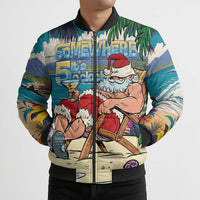 Mele Kalikimaka Hawaii It's 5 o'clock Somewhere Bomber Puffer Jacket Funny Lazy Santa Claus Chilling with Cocktail - Polynesian Pride