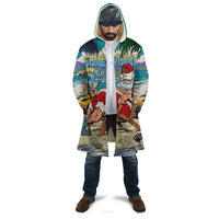 Mele Kalikimaka Hawaii It's 5 o'clock Somewhere Cloak Funny Lazy Santa Claus Chilling with Cocktail - Polynesian Pride