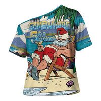 Mele Kalikimaka Hawaii It's 5 o'clock Somewhere Cross Shoulder Shirt Funny Lazy Santa Claus Chilling with Cocktail - Polynesian Pride