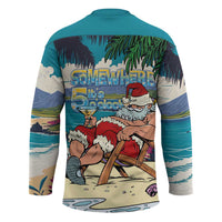 Mele Kalikimaka Hawaii It's 5 o'clock Somewhere Hockey Jersey Funny Lazy Santa Claus Chilling with Cocktail - Polynesian Pride
