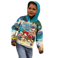 Mele Kalikimaka Hawaii It's 5 o'clock Somewhere Kid Hoodie Funny Lazy Santa Claus Chilling with Cocktail - Polynesian Pride