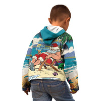 Mele Kalikimaka Hawaii It's 5 o'clock Somewhere Kid Hoodie Funny Lazy Santa Claus Chilling with Cocktail - Polynesian Pride