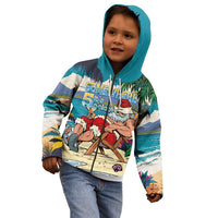 Mele Kalikimaka Hawaii It's 5 o'clock Somewhere Kid Hoodie Funny Lazy Santa Claus Chilling with Cocktail - Polynesian Pride