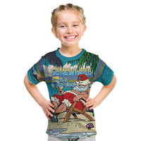 Mele Kalikimaka Hawaii It's 5 o'clock Somewhere Kid T Shirt Funny Lazy Santa Claus Chilling with Cocktail - Polynesian Pride