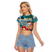 Mele Kalikimaka Hawaii It's 5 o'clock Somewhere Raglan Cropped T Shirt Funny Lazy Santa Claus Chilling with Cocktail - Polynesian Pride