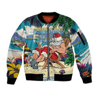 Mele Kalikimaka Hawaii It's 5 o'clock Somewhere Sleeve Zip Bomber Jacket Funny Lazy Santa Claus Chilling with Cocktail - Polynesian Pride