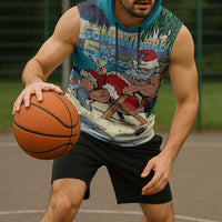 Mele Kalikimaka Hawaii It's 5 o'clock Somewhere Sleeveless Hoodie Funny Lazy Santa Claus Chilling with Cocktail - Polynesian Pride