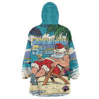 Mele Kalikimaka Hawaii It's 5 o'clock Somewhere Wearable Blanket Hoodie Funny Lazy Santa Claus Chilling with Cocktail - Polynesian Pride