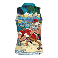 Mele Kalikimaka Hawaii It's 5 o'clock Somewhere Women Sleeveless Polo Shirt Funny Lazy Santa Claus Chilling with Cocktail - Polynesian Pride