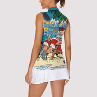 Mele Kalikimaka Hawaii It's 5 o'clock Somewhere Women Sleeveless Polo Shirt Funny Lazy Santa Claus Chilling with Cocktail - Polynesian Pride