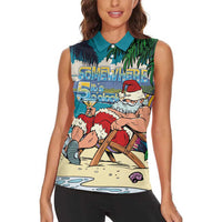 Mele Kalikimaka Hawaii It's 5 o'clock Somewhere Women Sleeveless Polo Shirt Funny Lazy Santa Claus Chilling with Cocktail - Polynesian Pride