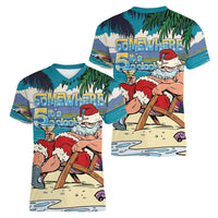 Mele Kalikimaka Hawaii It's 5 o'clock Somewhere Women V-Neck T-Shirt Funny Lazy Santa Claus Chilling with Cocktail - Polynesian Pride