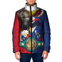 Custom Philippines World Champion Boxing Padded Jacket Eagle-Grunge Design - Polynesian Pride
