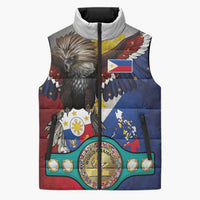 Custom Philippines World Champion Boxing Sleeveless Puffer Jacket Eagle-Grunge Design - Polynesian Pride